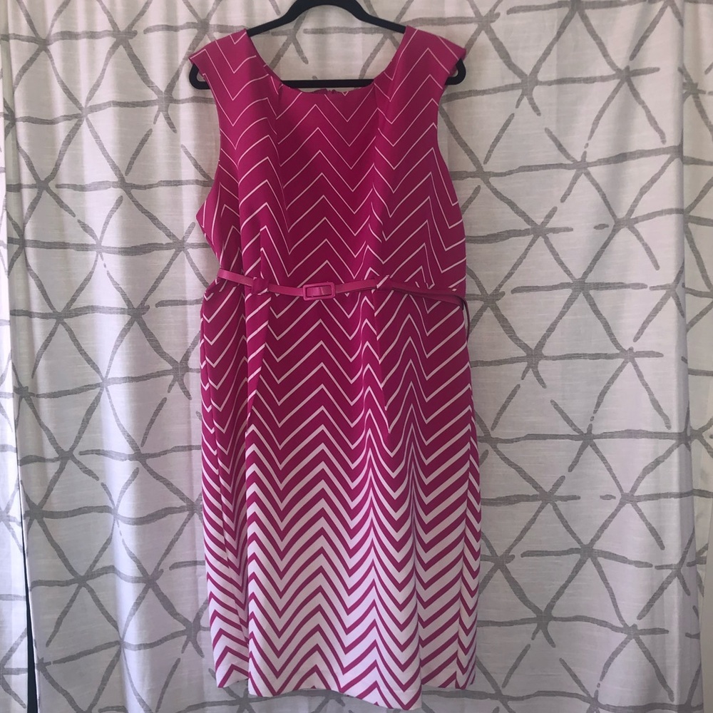 Ashley Stewart Pink and White Chevron Midi Dress